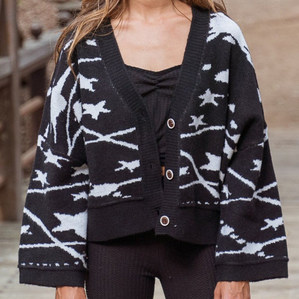 POL Star Print Button Down Cardigan
